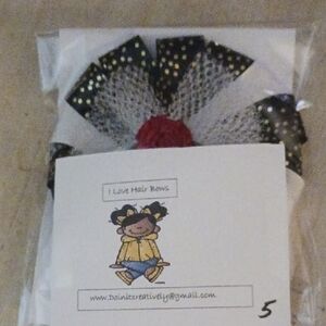 Black and White Hair Bow with Red Accent